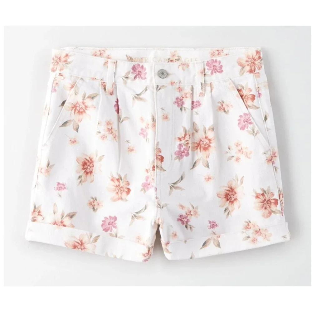 American Eagle Floral Denim High Rise Mom Shorts | Womens 8 | NWT - Picture 2 of 5